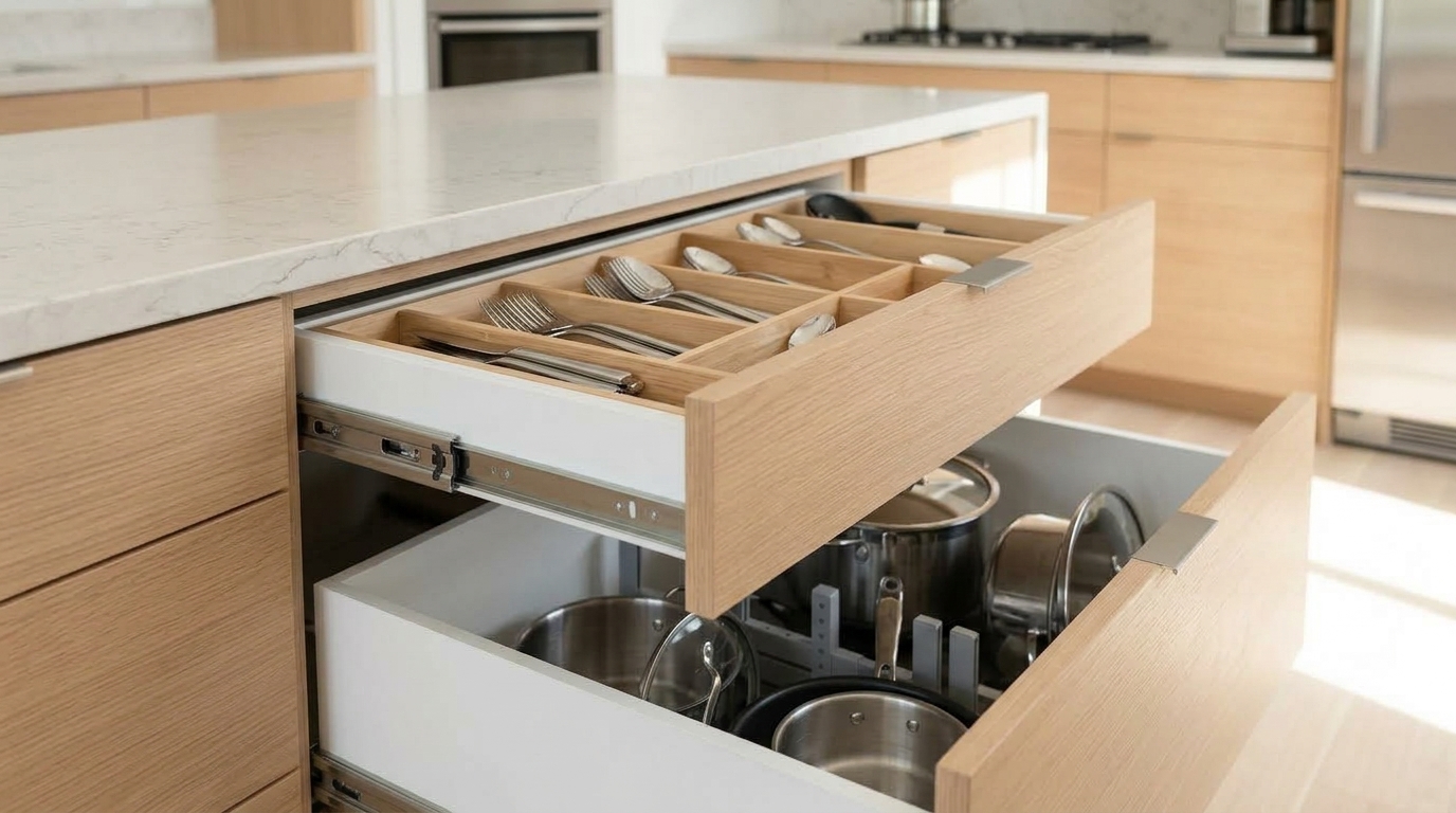 Cajones de una cocina a medida con separadores interiores